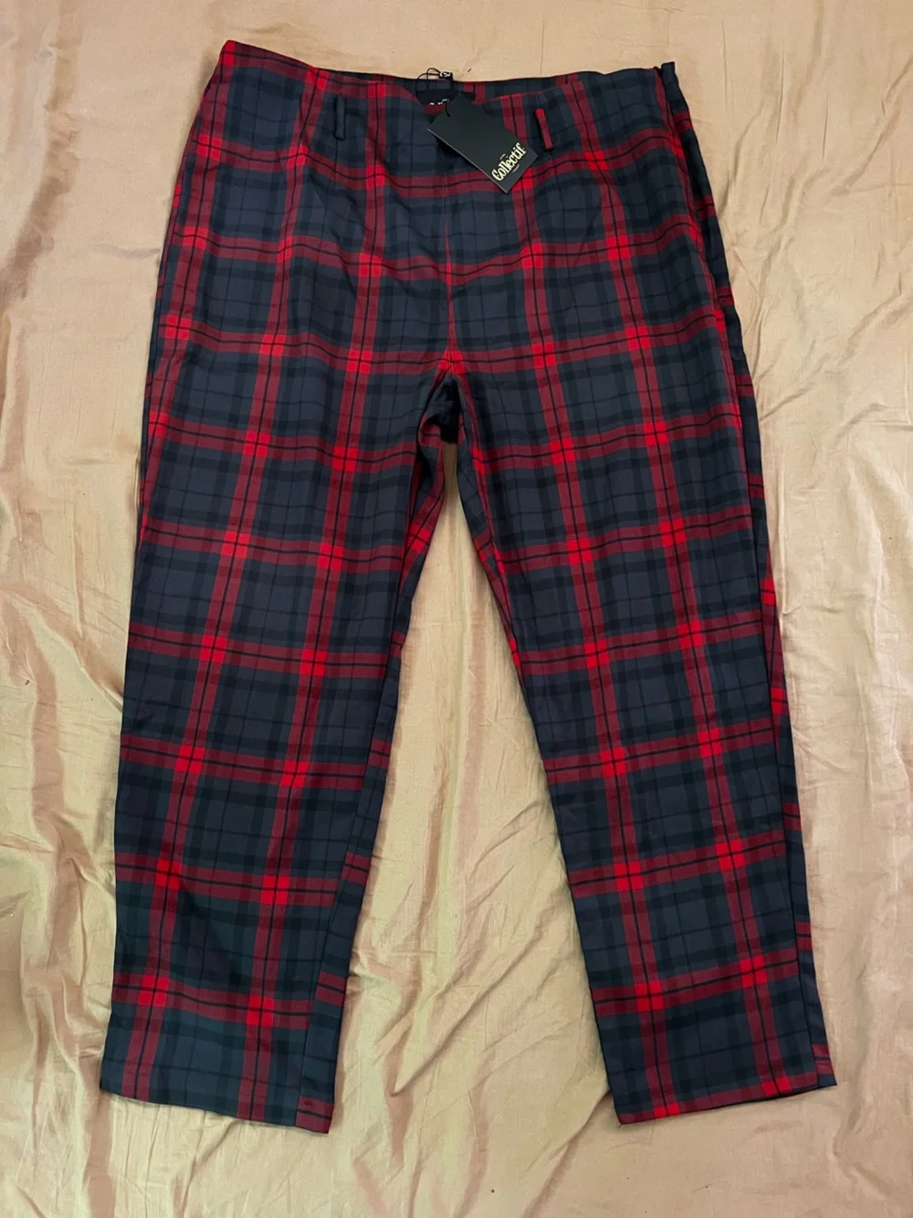 Collectif Red and Grey Plaid Trousers
